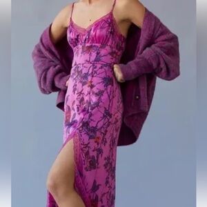Urban Outfitters Pink & Purple Floral Midi Slip Dress